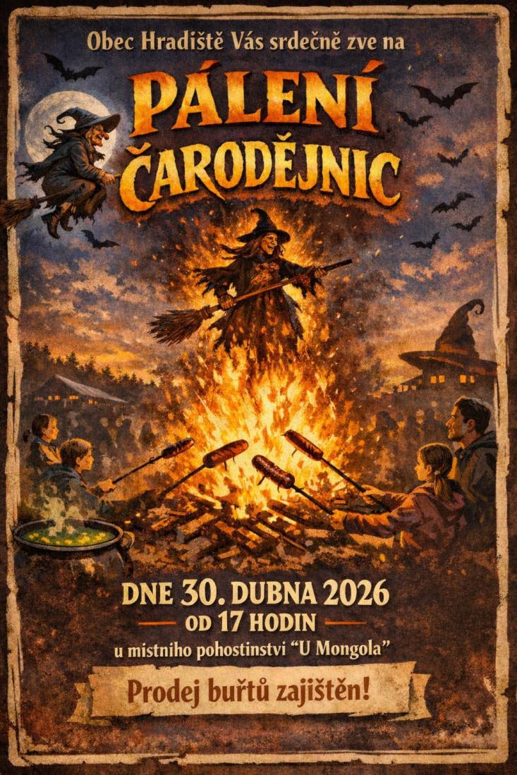 Pozvánka na&nbsp;akci Pálení čarodějnic